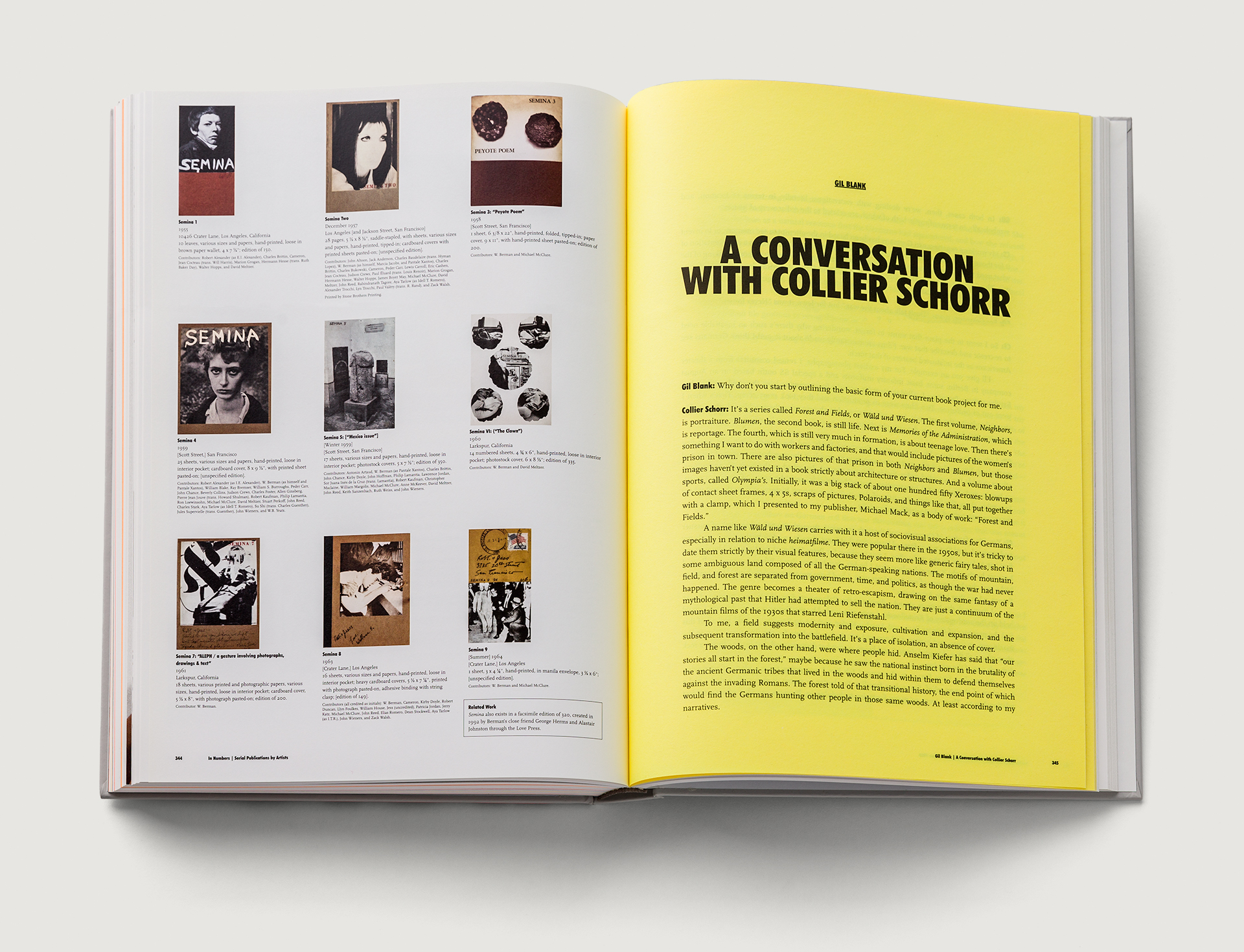 A double-page spread from the book "In Numbers", featuring an interview with Collier Schorr and Gil Blank